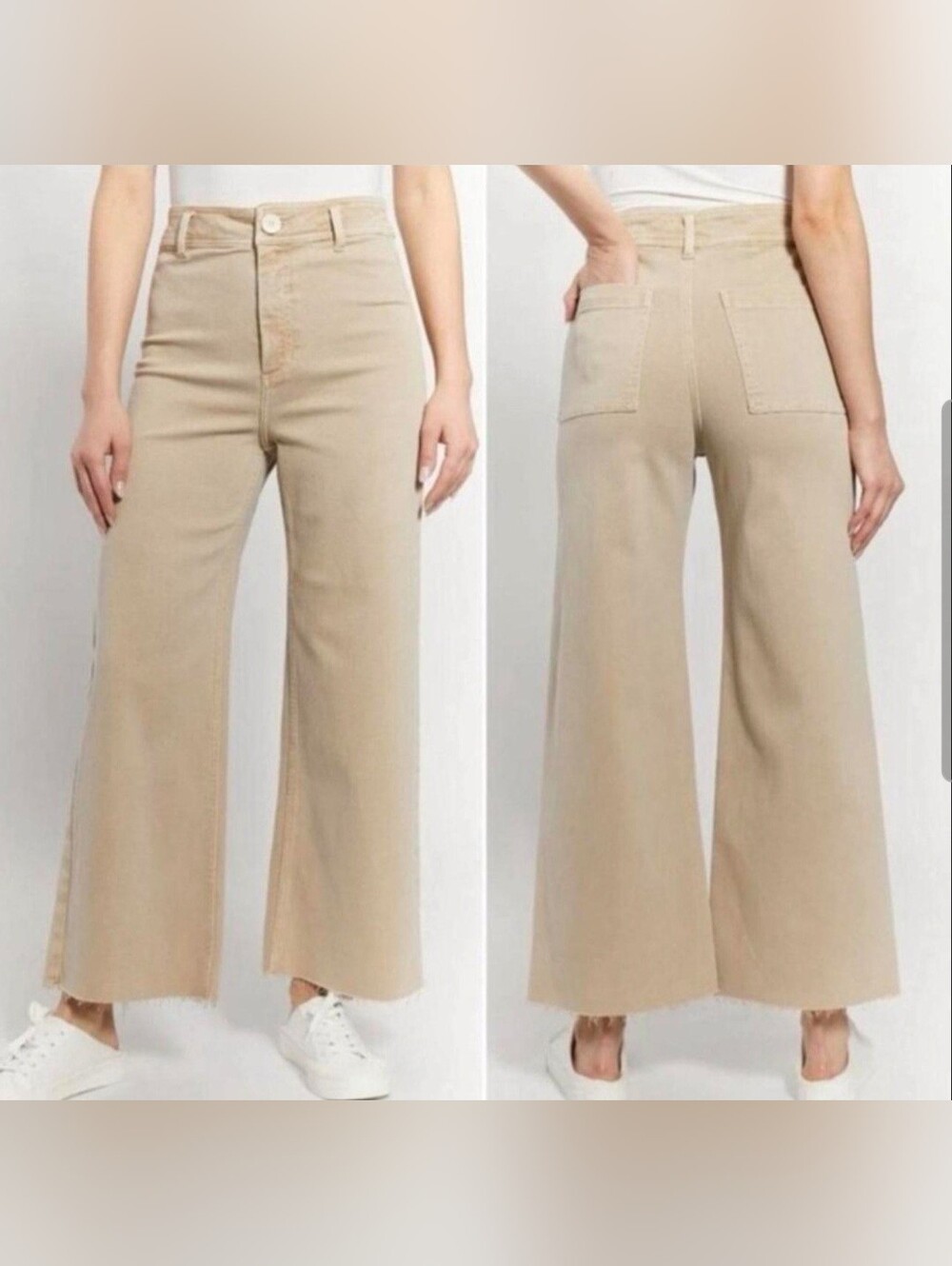 Oat New York Womens High Rise Wide Leg Jeans Tan Raw Hem 12/31